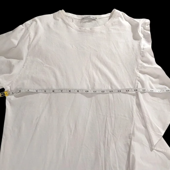Zara White Short Sleeve Tee with Ruffle Detail, Sz Medium - Picture 9 of 10